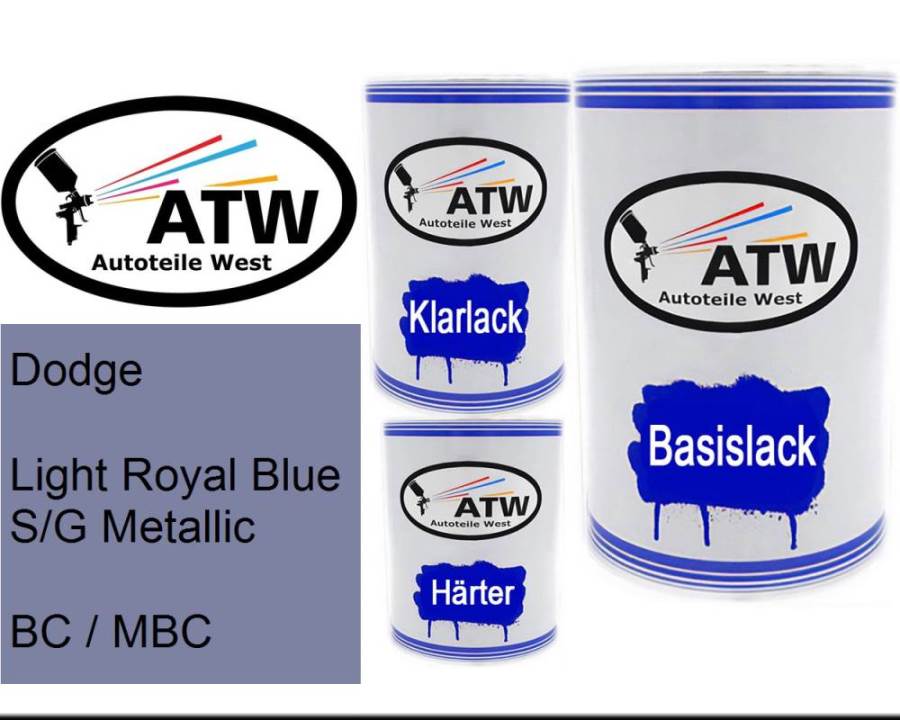 Dodge, Light Royal Blue S/G Metallic, BC / MBC: 500ml Lackdose + 500ml Klarlack + 250ml Härter - Set, von ATW Autoteile West.